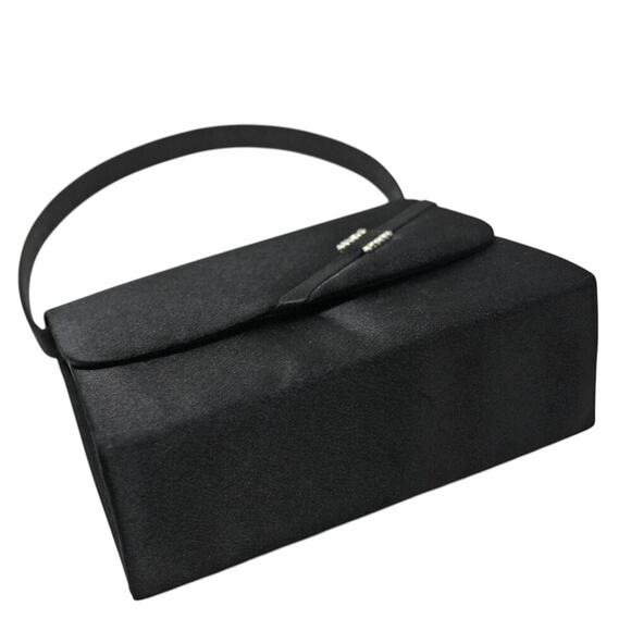 Vintage Evening Bag Black Satin Rhinestone Trim Handle & Shoulder Strap -Hey Viv - Picture 4 of 7